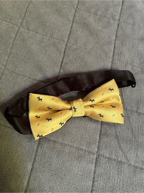 Yellow Bow Tie for Kids with Navy Blue Scotty Dogs